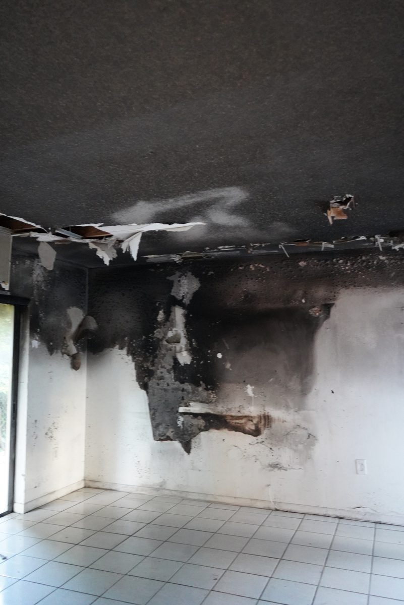 Fire damaged room